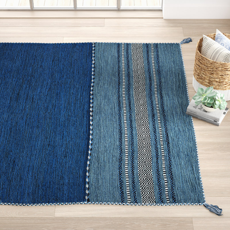 Wrightsville Handwoven Flatweave Cotton Navy/Dark Blue Area Rug Joss
